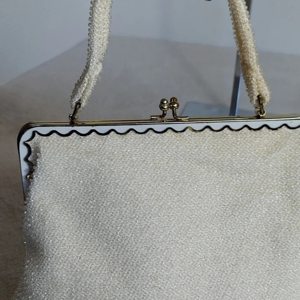 Vintage 50s Lumerd Sparkly White Evening Bag with matching coin purse - Picture 3 of 16